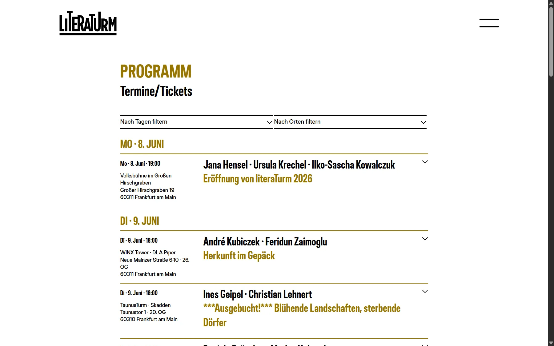 Screenshot der Website Literaturm